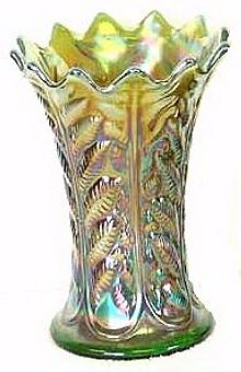 LEAF COLUMNS Squatty Vase-6.5 in. tall in Green.