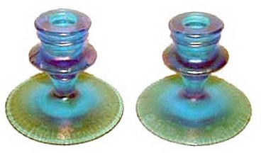Fenton Stretch Candlesticks _316 -C. 1925 Celeste Blue-3 and one-half in. tall x 4 and one-quarter in. base.