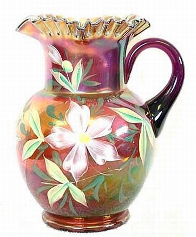 Enameled PHLOX on Amethyst INVERTED COIN DOT Pitcher. This lovely pitcher sold for $300. at the Seeck Auction for 2005 HOACGA Convention.