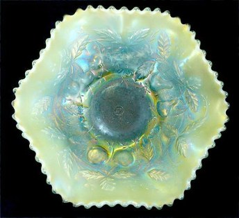 7 in. Aqua Opal FRUITS & FLOWERS Bowl. $1500. 3-10.