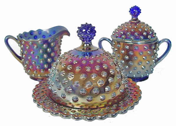 HOBNAIL set in blue with amethyst butter base. Only one known in Blue. Sold in '92 for $2900.