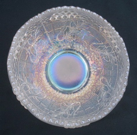 MIRRORED LOTUS Bowl  in White. Horse Chestnut exterior pattern.- 5.25 in. diameter