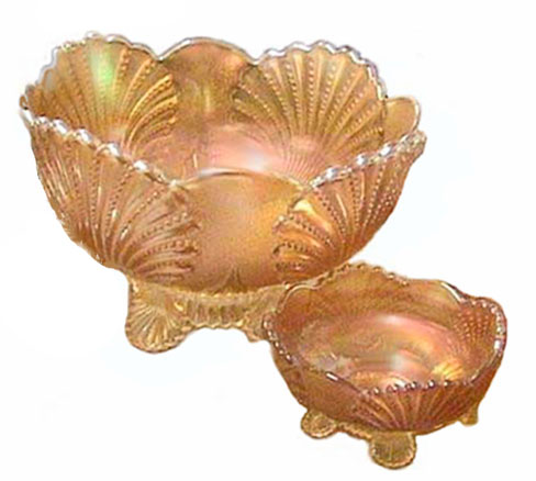 BEADED SHELL Berry Set-Marigold. Small Bowl is 4.5 in. in diam. x 2.5 in. deep