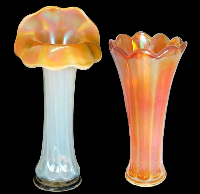 CONCAVE FLUTE Vase-10 in. tall in Mgld. over Moonstone & Mgld. 8.25 in. vase.