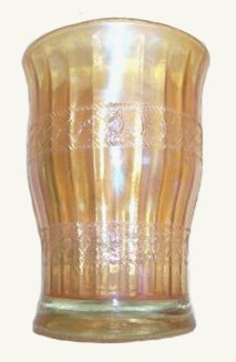 SCALE BAND Tumbler in Vaseline, 4 in. high. A matching pitcher is known.