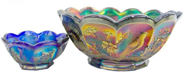 Master and 5 in. SINGING BIRDS Berry Bowls in Cobalt Blue- Master is only one known.