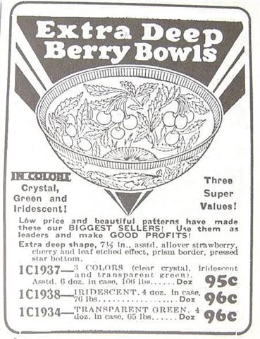 CHERRY SMASH or CHERRYBERRY 7 1/2 in. bowl - April 1929 Butler Bros. Catalog.