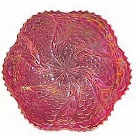 RARE Red PEACOCK TAIL and DAISY Plate - 9.5 in. diam. made for Levay Glass.