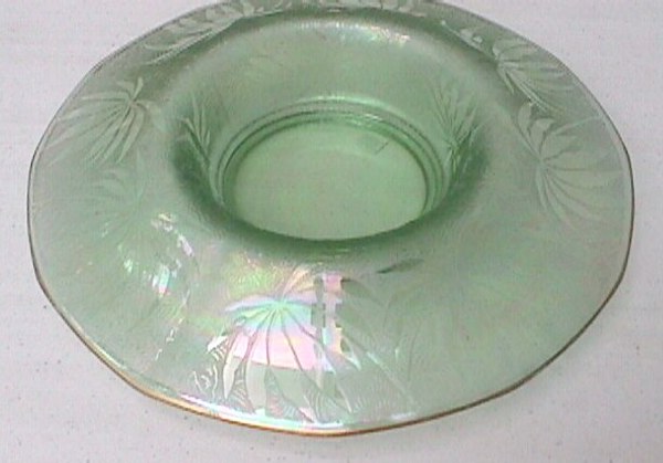 BROCADED PALMS Console Bowl. Ice Green.