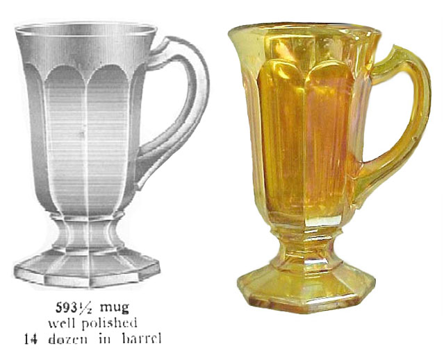 _593-COLONIAL Lemonade Mug.5 in. tall, fairly scarce, hexagonal base. Point on handle is the designation for the name.