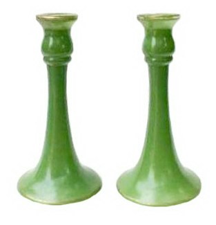Central (TRUMPET) Candlesticks - 9 in. tall. x 4 in. base -  Jade Green.