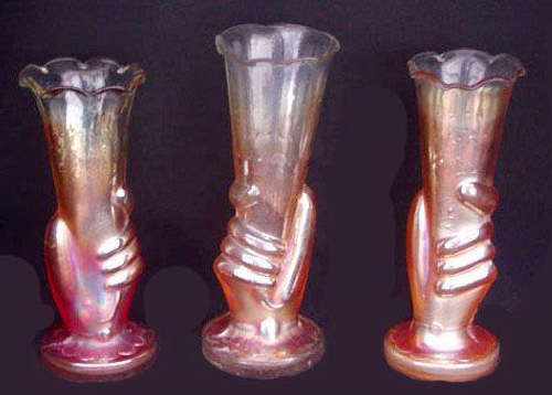 Two Left and One Right-LARGE HAND VASES-3 in. base, 8.25 in. tall..