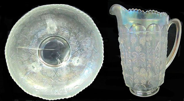 White Fenton LITTLE FISHES-$150, BUTTERFLY & BERRY Pitcher, $9,000-11-11-11 Wroda Auction.