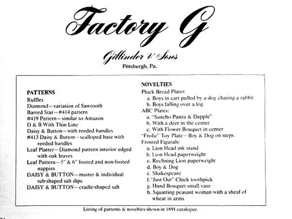 List of DAISY & BUTTON items from Gillinder & Sons.