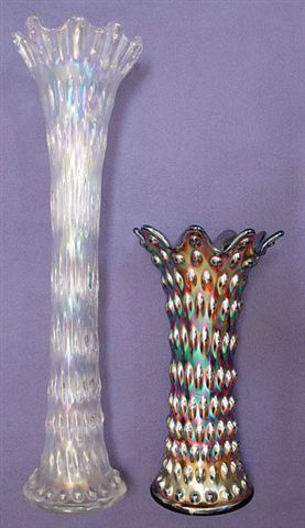White HOBNAIL Vt. 18 & one-eighth in. tall. Amethyst HOBNAIL Vt. 10 & three-quarters in. tall..