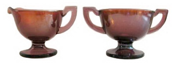 ORPHAN ANNIE or CAIRO Breakfast Set in Amethyst.3 in. high x 5 & one-eighth in. across handles.