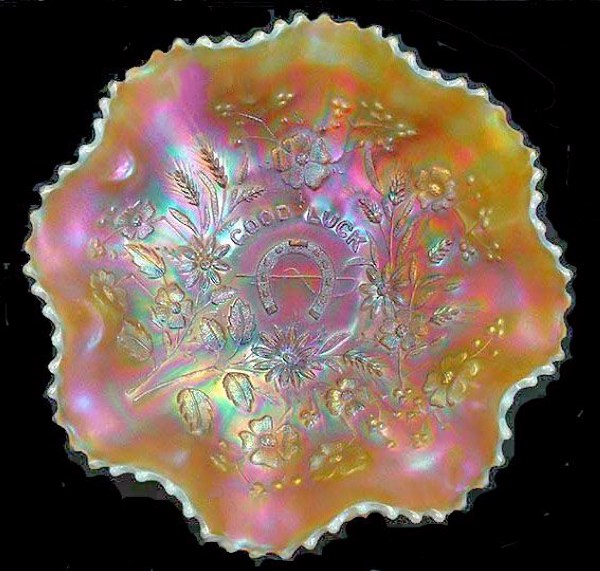 Butterscotch OR Peach Opal - GOOD LUCK ruffled Bowl.