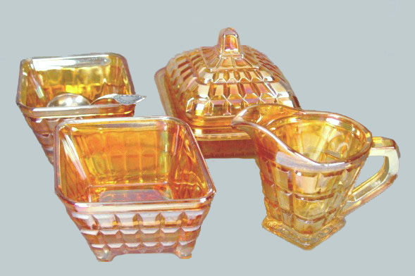 WAFFLE BLOCK Table Set. Butter Dish-4.5 in. high. Courtesy Remmen Auctions