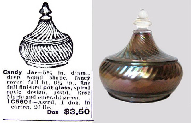 Smoke SWIRL RIB Candy Jar-Courtesy Rick & Debbie Graham--shown in April 1929 Butler Bros.