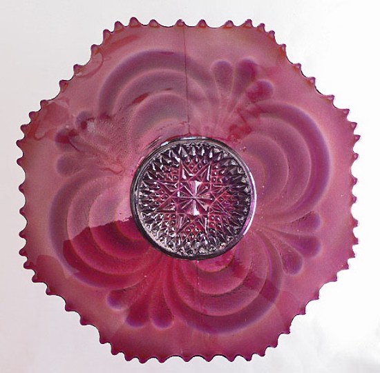 SCROLL EMBOSSED 9 in.purple plate having (starred marie) 2 & 7-8ths. in. diam.