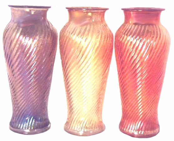 Imperial SWIRL vases--8  in. vases found in marigold, clambroth, smoke and white.