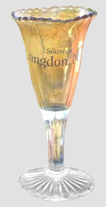 Souvenir of Langdon, N.D. 6.5 in. tall x 2 in. base, 3 in. top opening.