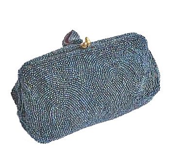 Blue Beaded Purse - 6.5 in. x 3 in. high.