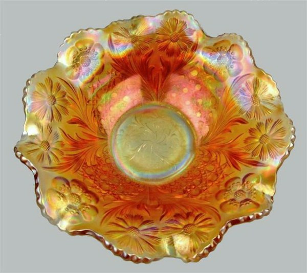 U.S. Glass-10 in. COSMOS & CANE Ruffled Bowl in. Mgld