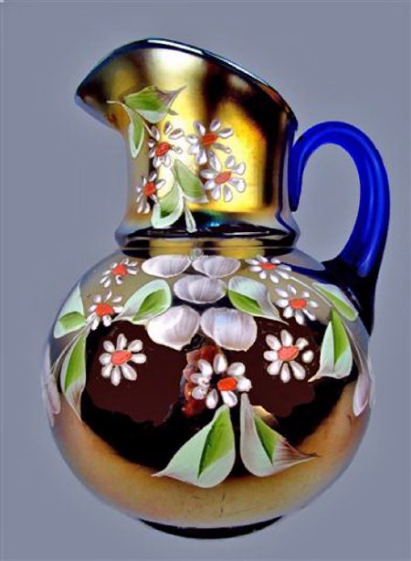 CHERRIES & BLOSSOMS Pitcher by Fenton-Blue