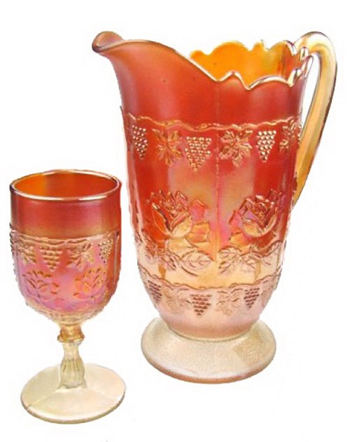 WINE-and-ROSES-Goblet-5.5 in. tall.Pitcher- 8 in. tall.