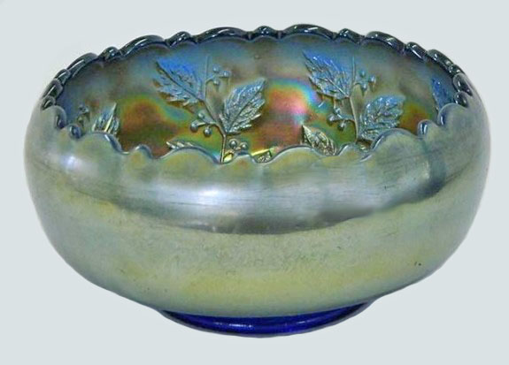 Mfgd. as a plate-now a Blue HOLLY Rosebowl. $60. 11-12 Seeck Auction.