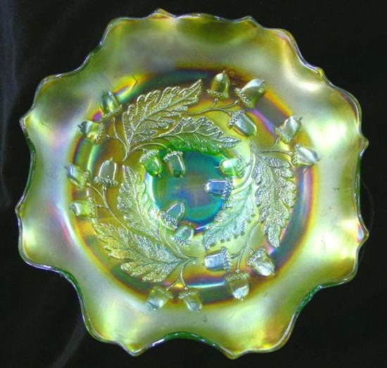 Lime Green-Vaseline ACORN Bowl-7.50 in.Courtesy Reichel Auctions