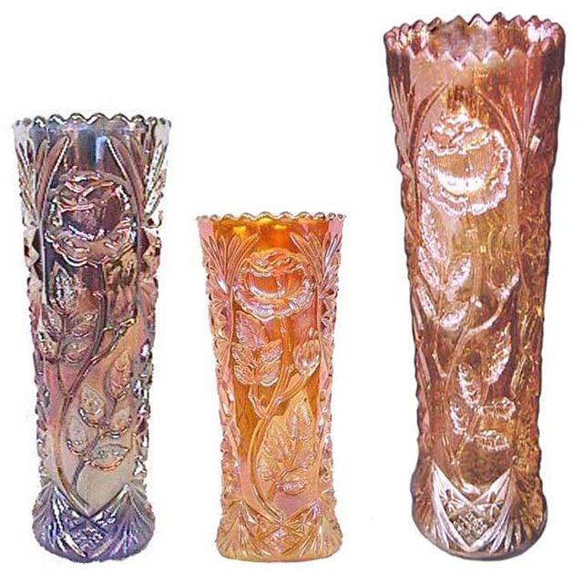 ROSE GARDEN Vases-9.5 in. Blue-7.5 in. center Marigold, 10.75 in. taller Marigold