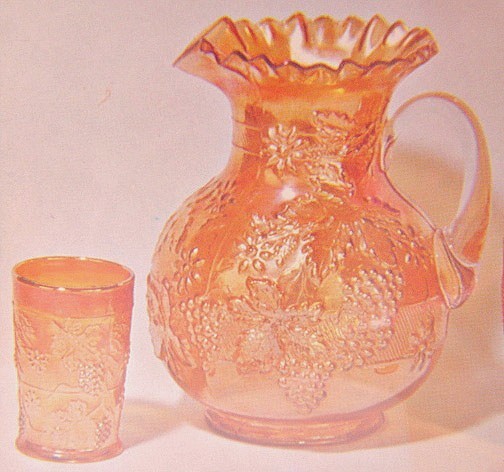 Mgld. (Fig.161-162) Dugan #1012- FLORAL and GRAPE  Pitcher & Tumbler.(bands)