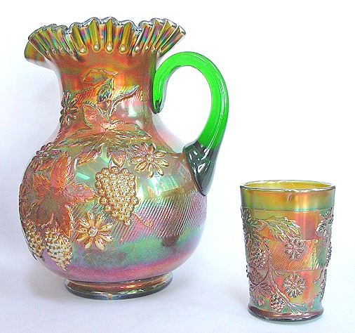 Fenton FLORAL& GRAPE VARIANT Water Set-Green-(no bands.