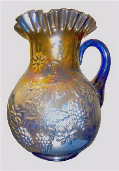 Fenton Blue  FLORAL & GRAPE Pitcher-(no bands.)
