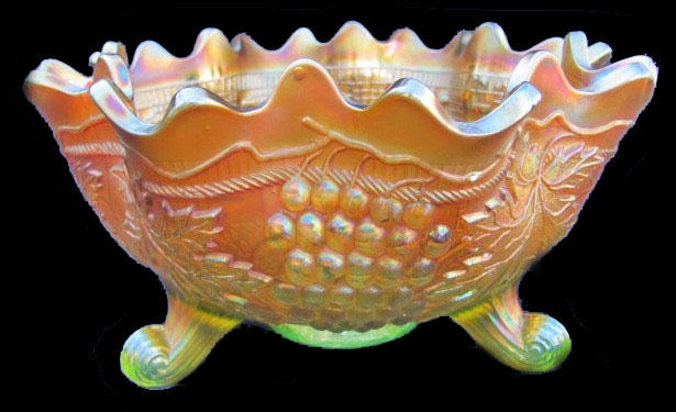 GRAPE & CABLE Fruit Bowl-Vaseline. Courtesy Burns Auction