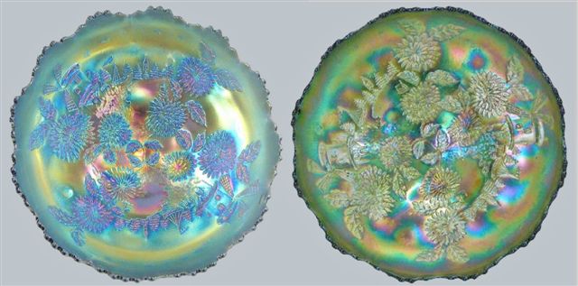 Left-10.5 in. Cobalt Blue CHRYSANTHEMUM Bowl.Right-11 in. Green.