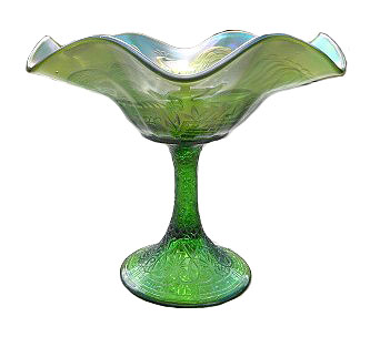 PEACOCK @ FOUNTAIN Compote-Green. Base mould is Hearts & Flowers