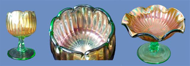 1911 Fenton SMOOTH RAYS Stemmed Rose Bowl & Compote-Green-Courtesy Remmen Auctions.