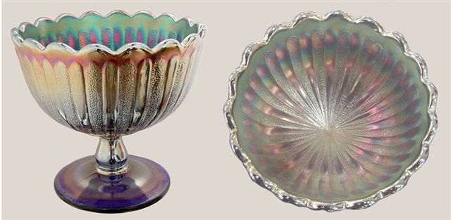 Fenton STIPPLED RAYS Compote-4.25 in. high-18 scallops-Blue