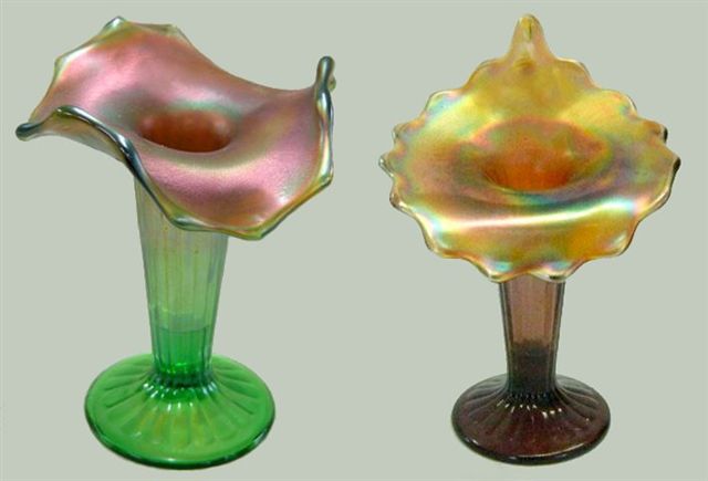 N. Green JESTER CAP RIB (footed & ruffled) Vase.Courtesy Reichel Auctions & N. JESTER CAP (footed)-Amethyst