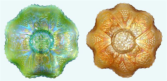 LOTUS and GRAPE in Emerald Green-8.5 in. diam. $1000.-5-08 Wroda Auction. & Mgld. 9 in. Bowl.