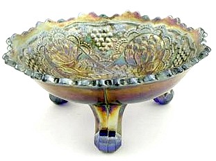 LOTUS & GRAPE footed sauce-Blue-2.75 in. high x 6.5 in. wide