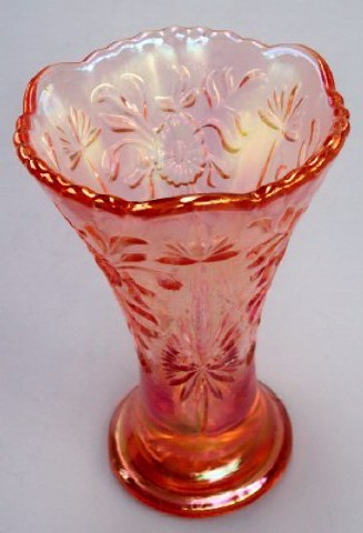 FLORAL SUNBURST, 6.5 in. tall-3 in. base. RARE in  this ROSA color. Courtesy Dennis Sutton.