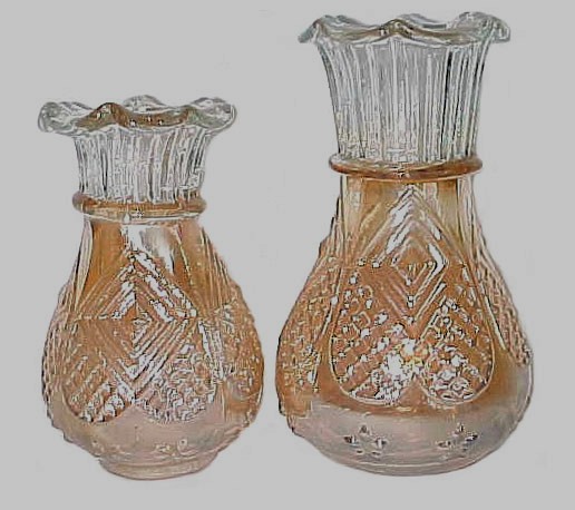 DIAMOND HEART vases by JAIN or Advance Glass Works-India. 5 and one-fourth in. tall and 6 and one-fourth in. tall