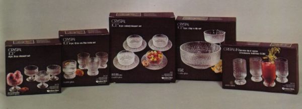 Boxed Crystal Ice items as they appeared in a 1980 Indiana Glass Catalog