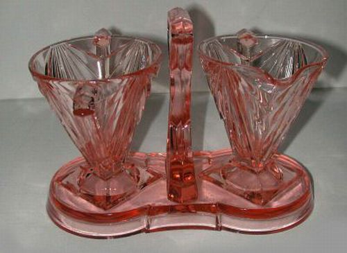 Pyramid Sugar - Creamer - Tray Set - 1926 to 1932