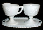 Milk Glass Harvest Sugar - Creamer - Tray Set